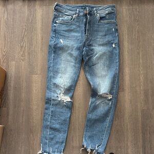 Light Blue Distressed Slim Straight Jeans